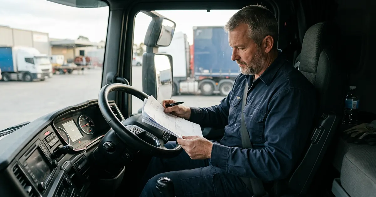 Vozač kamiona sa transportnom dokumentacijom u kabini