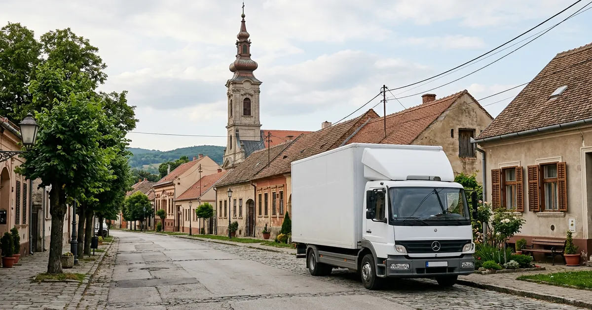 Kamion za prevoz robe u malom gradu u severnom Banatu